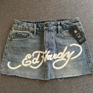 ED HARDY DRAGON DENIM MINI SKIRT